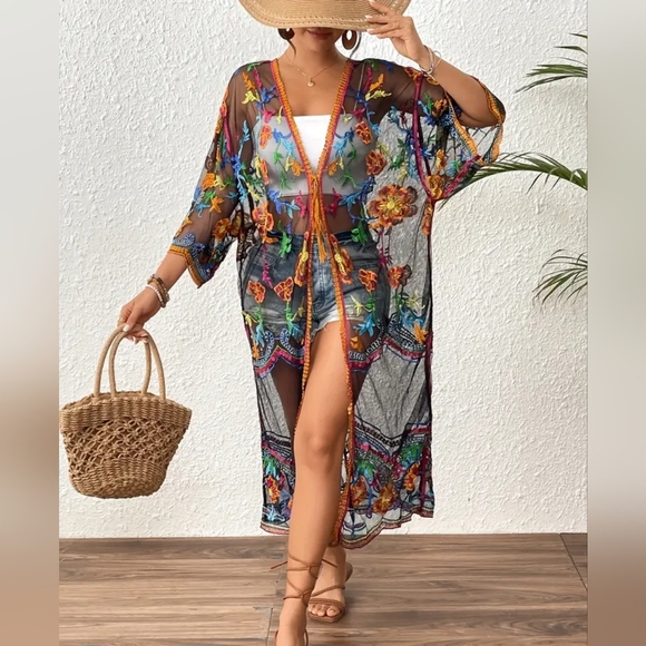 New! Floral Sheer Kimono Cover-Up One Size! NWT - Picture 1 of 4